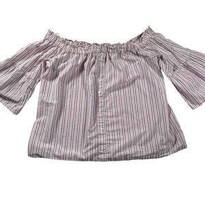 Abercrombie & Fitch Crop Top Pink Striped Off Shoulder Bell Sleeve Womens Medium